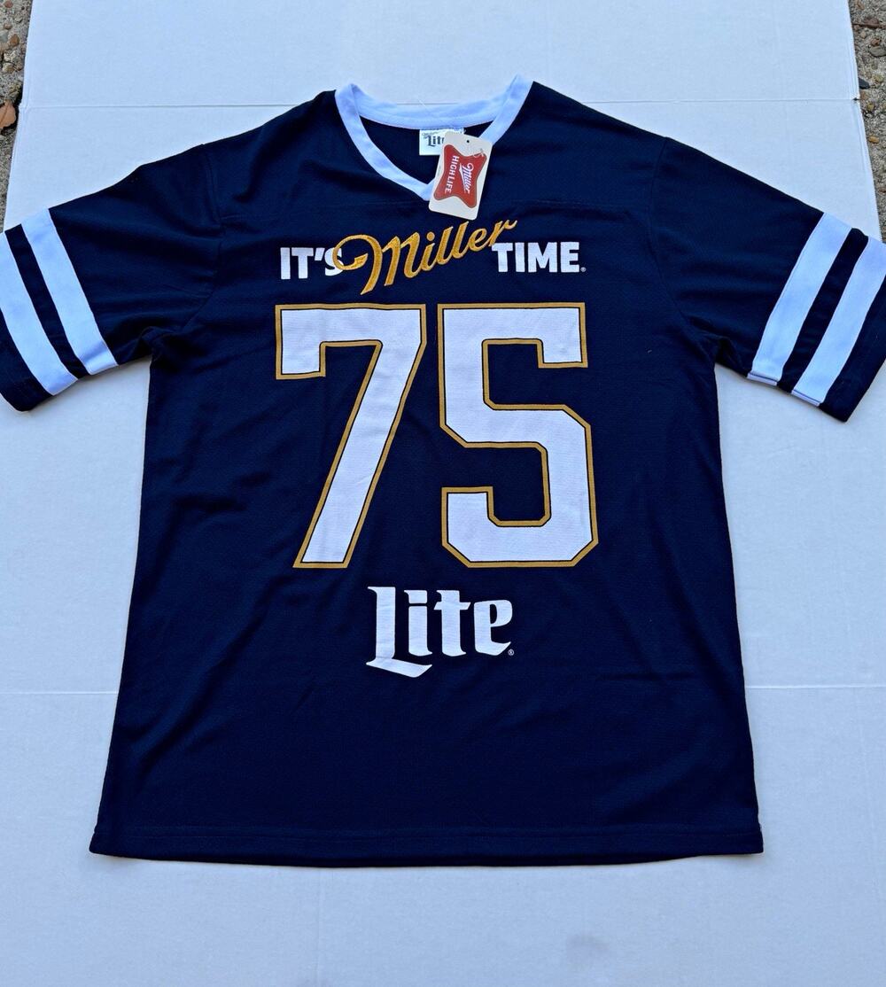 Miller Lite It’s Miller Time 75 Jersey Style Shirt Blue/White Men’s Medium